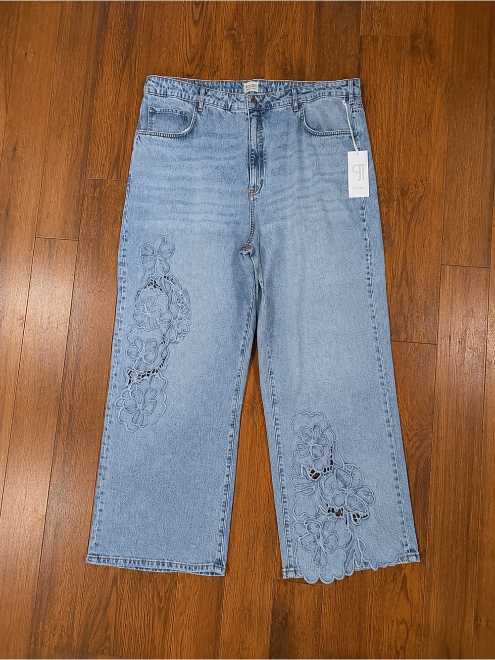 Pilcro Anthropologie Austyn High-Rise Wide-Leg Jeans Floral Embroidered Sz 24W - Picture 1 of 5
